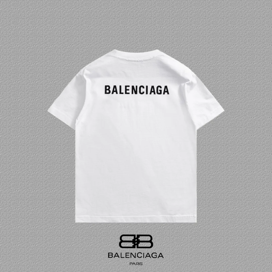 P100✨🔥 [balenciaga] 2026FW short-sleeved T-shirt Premium 26s double yarn 300g fabric embroidery process wash water spray Ma Jiu distressed color: wash water black wash water white wash water Khaki Size: S M L XL 2XL